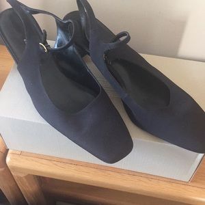 Black slingback pumps